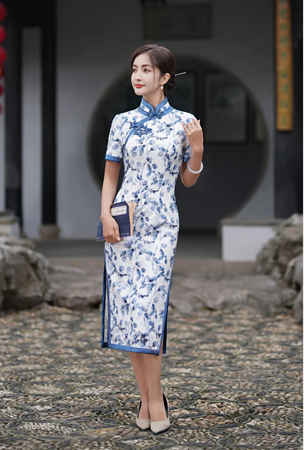 旗袍 长款 双层 手工款  （衣长约120m）歆雨C211