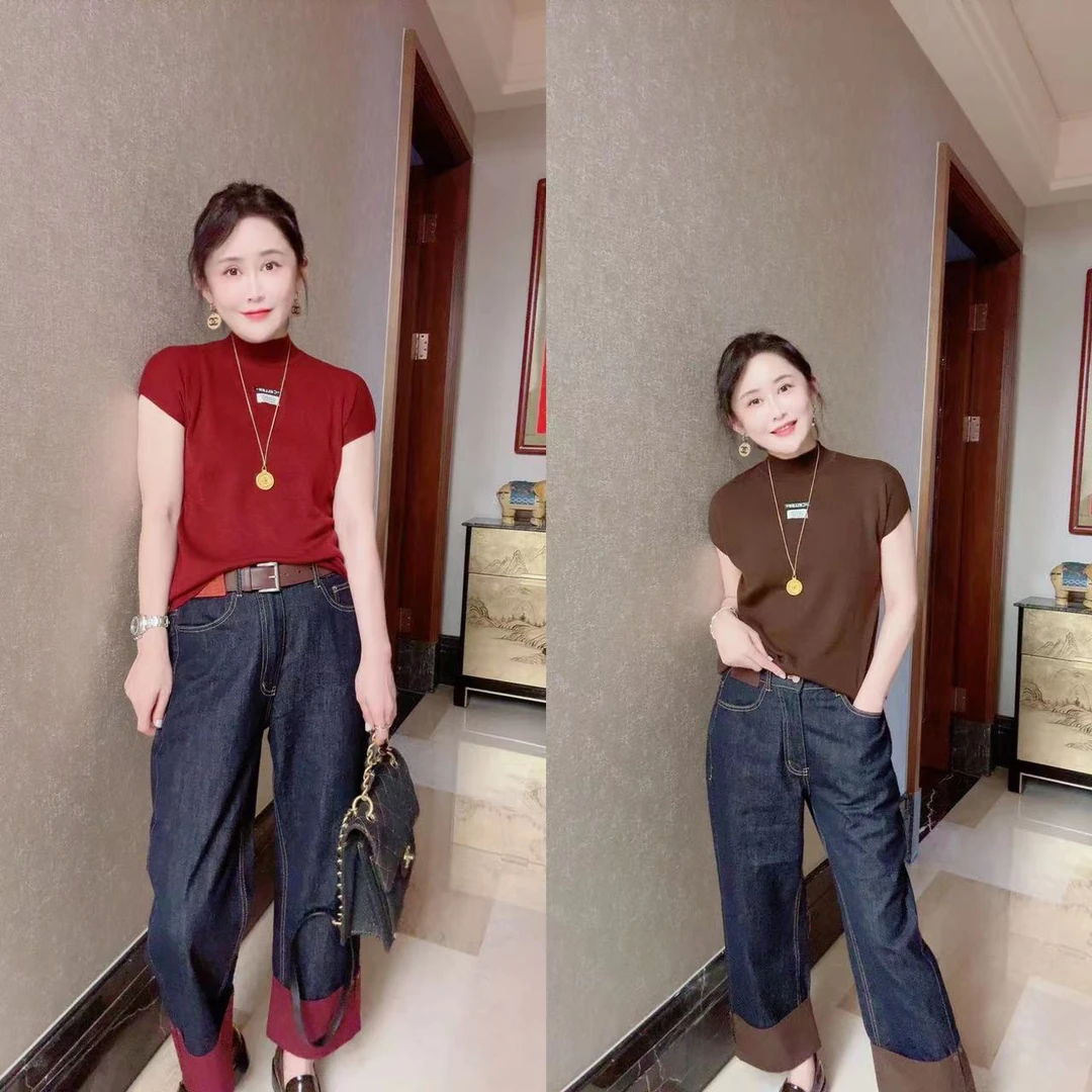 【撞色牛仔裤】撞色挽边牛仔裤1524450（小码裤长约88cm）