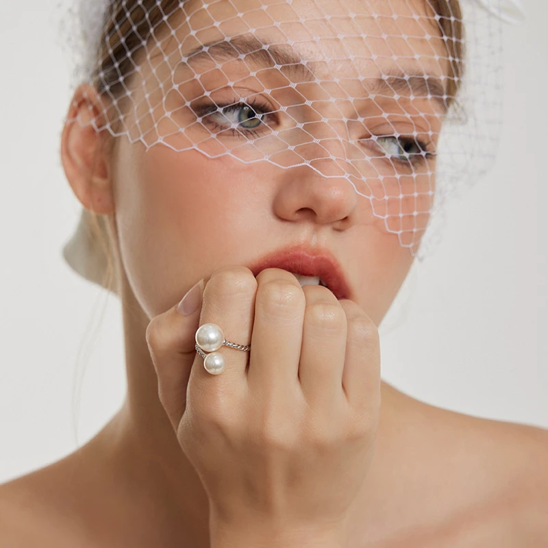 aviho 铜合金仿珍珠戒指 轻奢大小错落开口戒指高级感气质指环