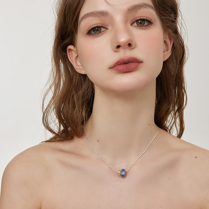 合金项链 清冷感撞色甜甜圈吊坠项链米珠锁骨小众ins