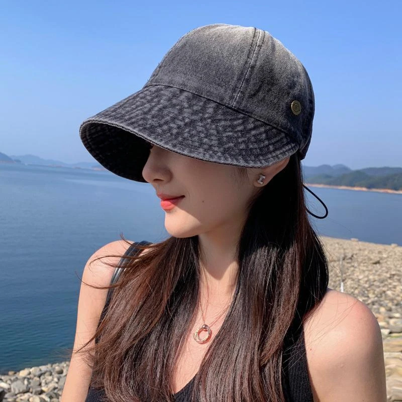 遮阳防晒鸭舌帽新款女春夏季时尚牛仔宽檐显脸小渔夫帽大檐盆帽潮