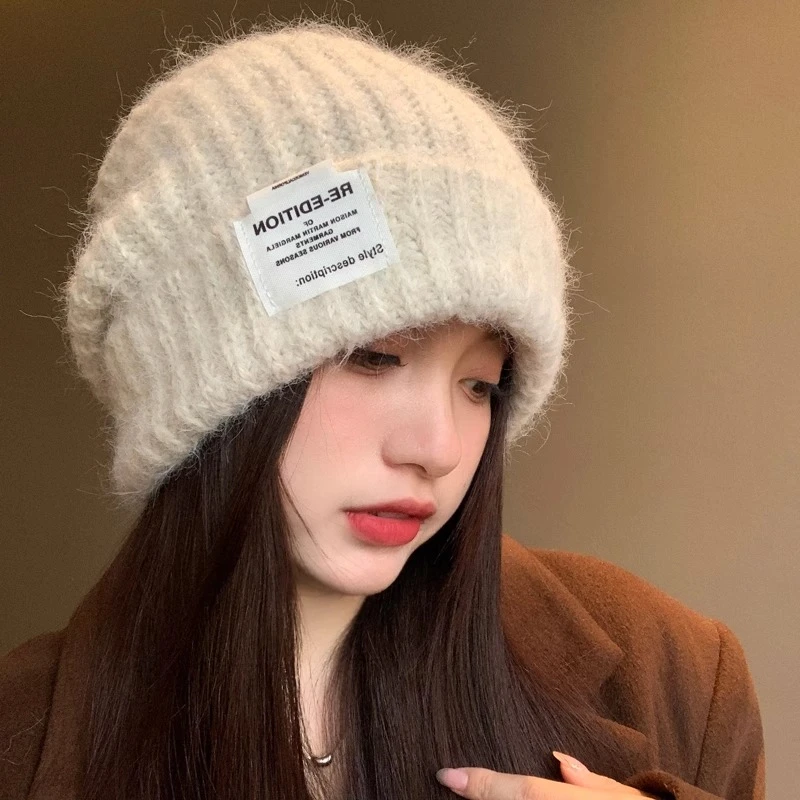 帽子女秋冬新款韩系氛围感针织毛线帽大头围显脸小保暖护耳包头帽