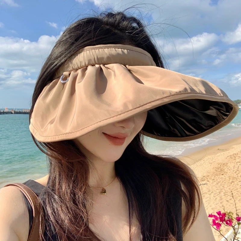夏季新款防晒帽子防紫外线贝壳遮阳空顶遮脸大檐骑车太阳帽女款