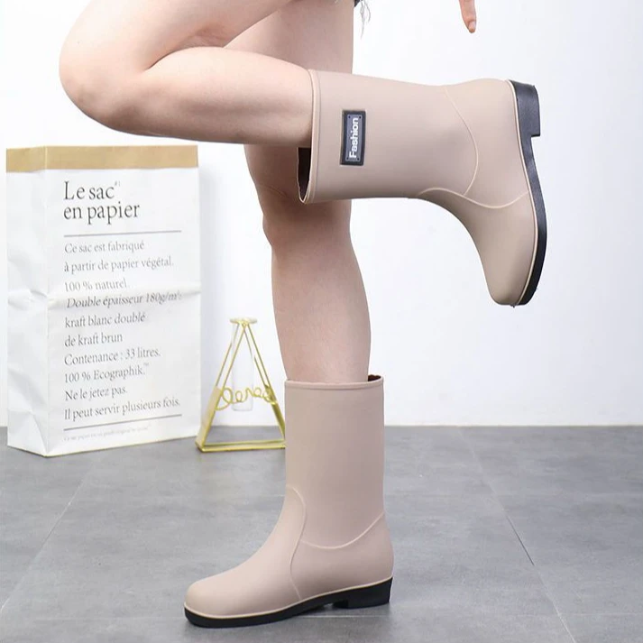 女款加厚绒底雨鞋中筒时尚防水防滑雨靴耐磨轻便长筒工作胶鞋女款