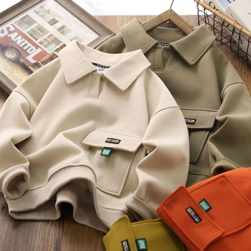 LQ335男童2024春秋新款儿童休闲翻领时尚上衣中大童装套头衫长袖