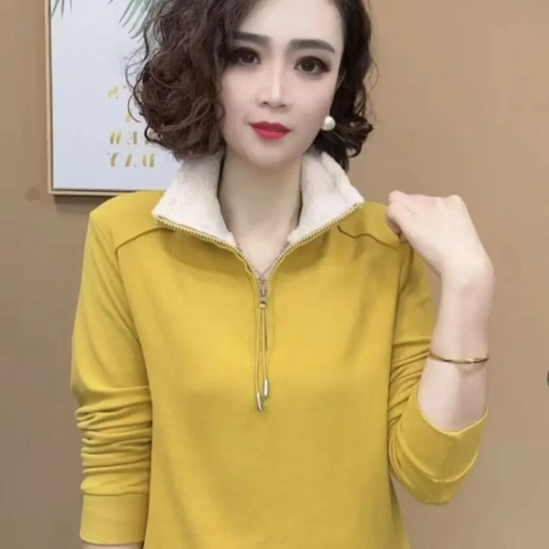 2024冬季新品时尚洋气百搭洋气减龄显瘦拉链打底衫女士上衣#252