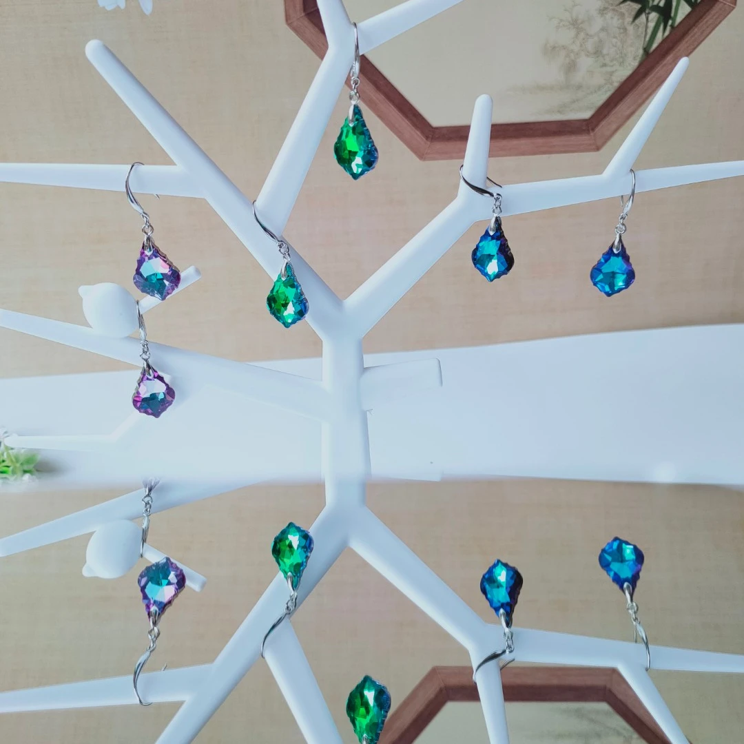 合金耳饰 女小众超闪耳环气质时尚浅紫色精致菱形耳坠轻奢高级感