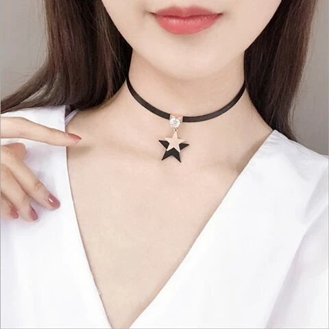 锌合金项链 网红项圈女颈带脖链少女锁骨链短款choker五角星项链