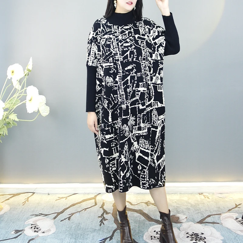 南絮024宽松时尚气质显高显瘦大码秋冬女装针织连衣裙灯笼裙