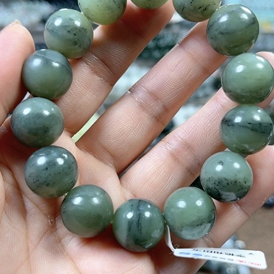 和田玉手链未镶嵌c****w新疆和田青黄口料青花卡16