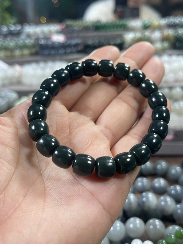 天然新疆和田玉黑青玉直切手串卡10