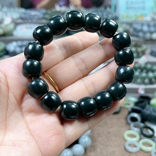 和田玉手链未镶嵌新疆和田黑青卡14