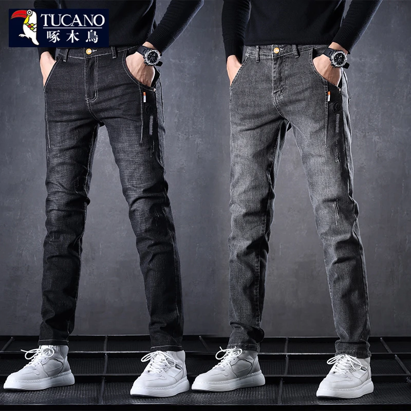 啄木鸟秋季新款牛仔裤男士显高百搭修身直筒韩版休闲弹力长裤子男