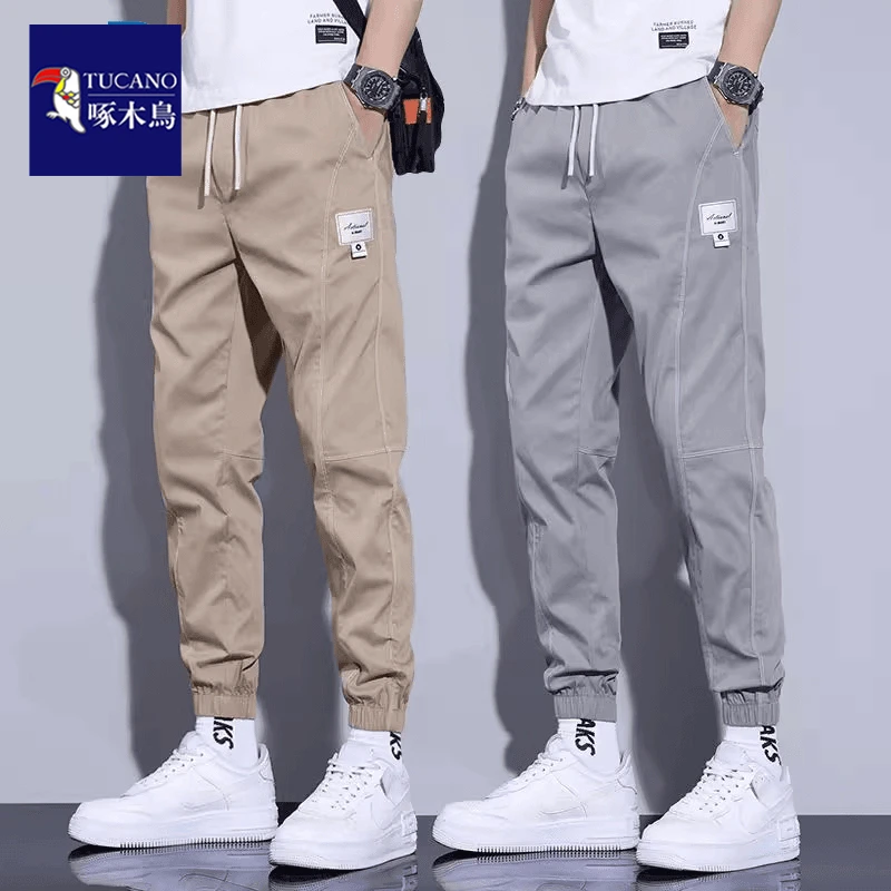 啄木鸟工装休闲裤男夏季薄款潮牌宽松冰丝束脚哈伦裤运动九分裤子