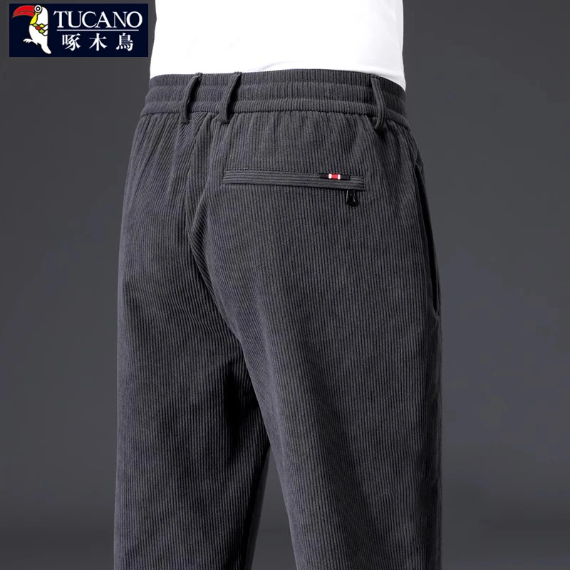 啄木鸟春款男士休闲裤直筒宽松灯芯绒百搭修身长裤子男款运动裤子