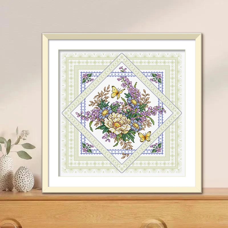 ks十字绣布艺小件自己绣手工DIY棉线花卉蝴蝶清新印花非满绣勾边