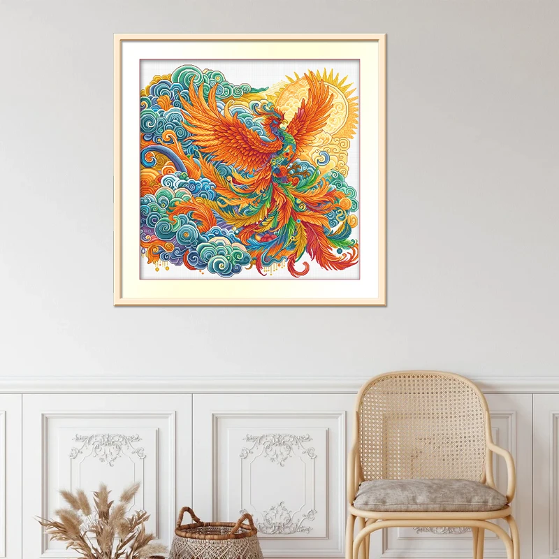 KS十字绣凤凰锦瑟非满绣90色套件清新印花手工线绣棉线新品