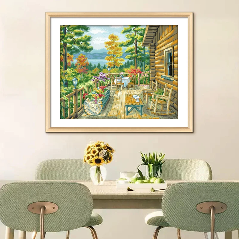 ks十字绣新品湖畔小筑68色清新印花自己绣手工棉线