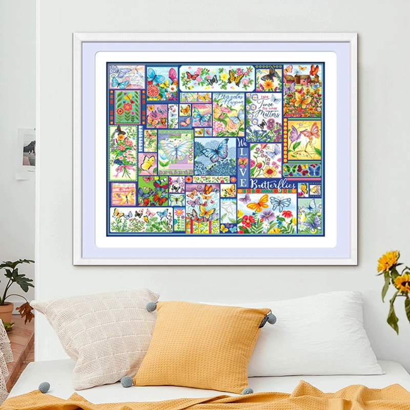 ks十字绣新款赋蝶新生自己绣手工棉线DIY套件清新印花满绣143色