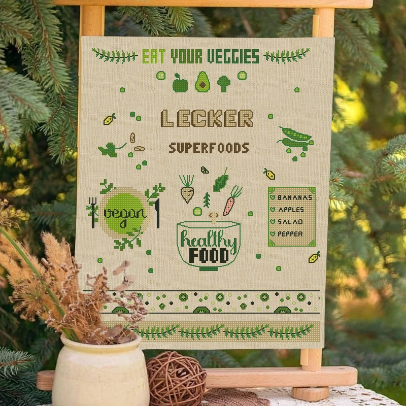 DMC十字绣新款正品素食美餐亚麻布米黄卡通套件