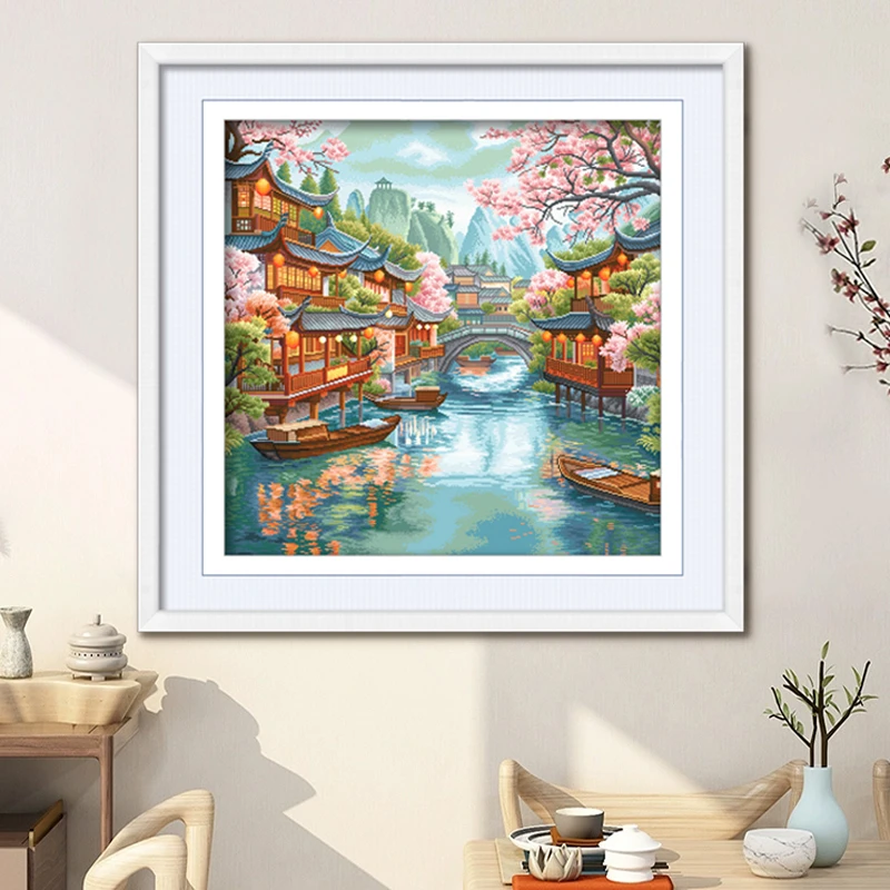 ks十字绣江南韵二小件客厅卧室挂画自己绣手工棉线满绣清新印花
