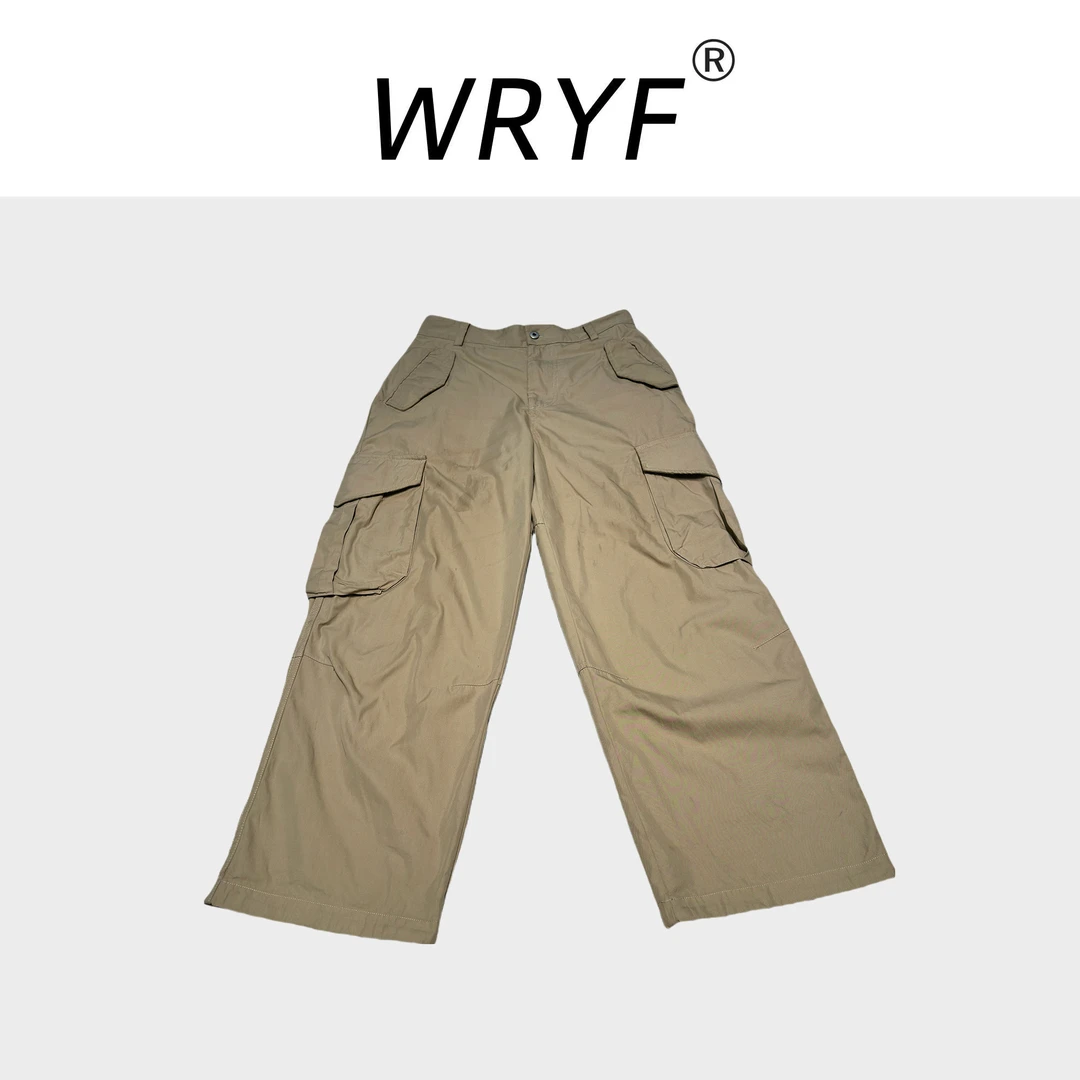 WEILSZO静奢设计师款休闲工装卡其色多口袋功能直筒休闲裤宽松