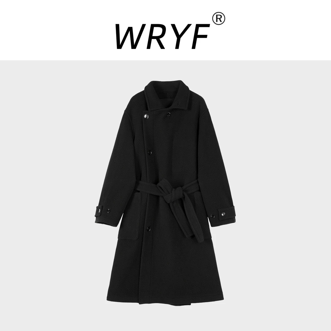 老妹风明星同款小白100棉羊毛黑色老妹气质时尚双面呢设计师大衣