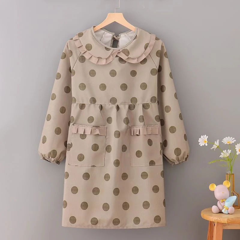 时尚复古耐穿透气围裙防污长袖耐脏帆布罩衣洋气成人厨房正穿衣女