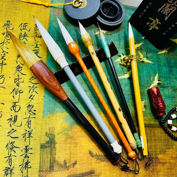笔杆微瑕毛笔：国画书法套装5+1