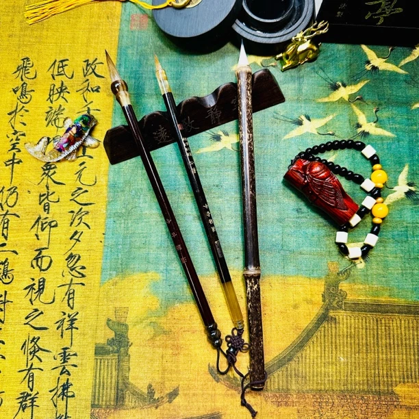 笔杆微瑕毛笔：牛角高货套装2+1（适合小楷寸楷行书草书）