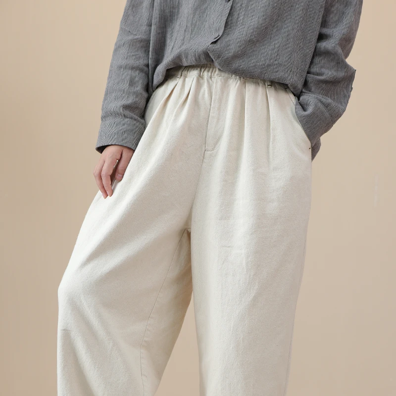 【茉染】秋冬款长绒棉高腰加厚撞色压线收口阔腿宽松休闲裤灯笼裤