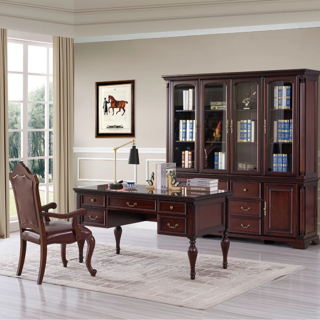 金丝黄檀全实木四门书柜经典美式造型家用书房复古