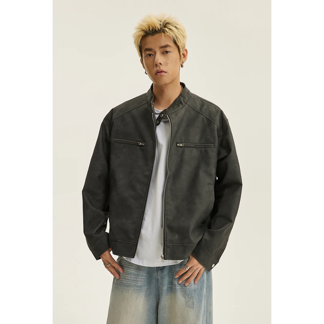 男道男道美式街头机车皮衣夹克男24秋季新款痞帅宽松翻领外套上衣