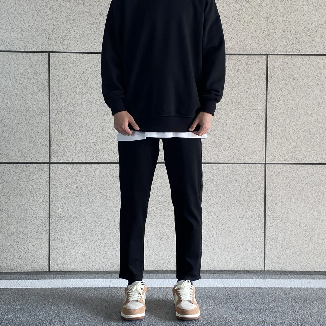 Cezphison黑色九分牛仔裤修身弹力直筒裤休闲长裤宽松百搭裤子男