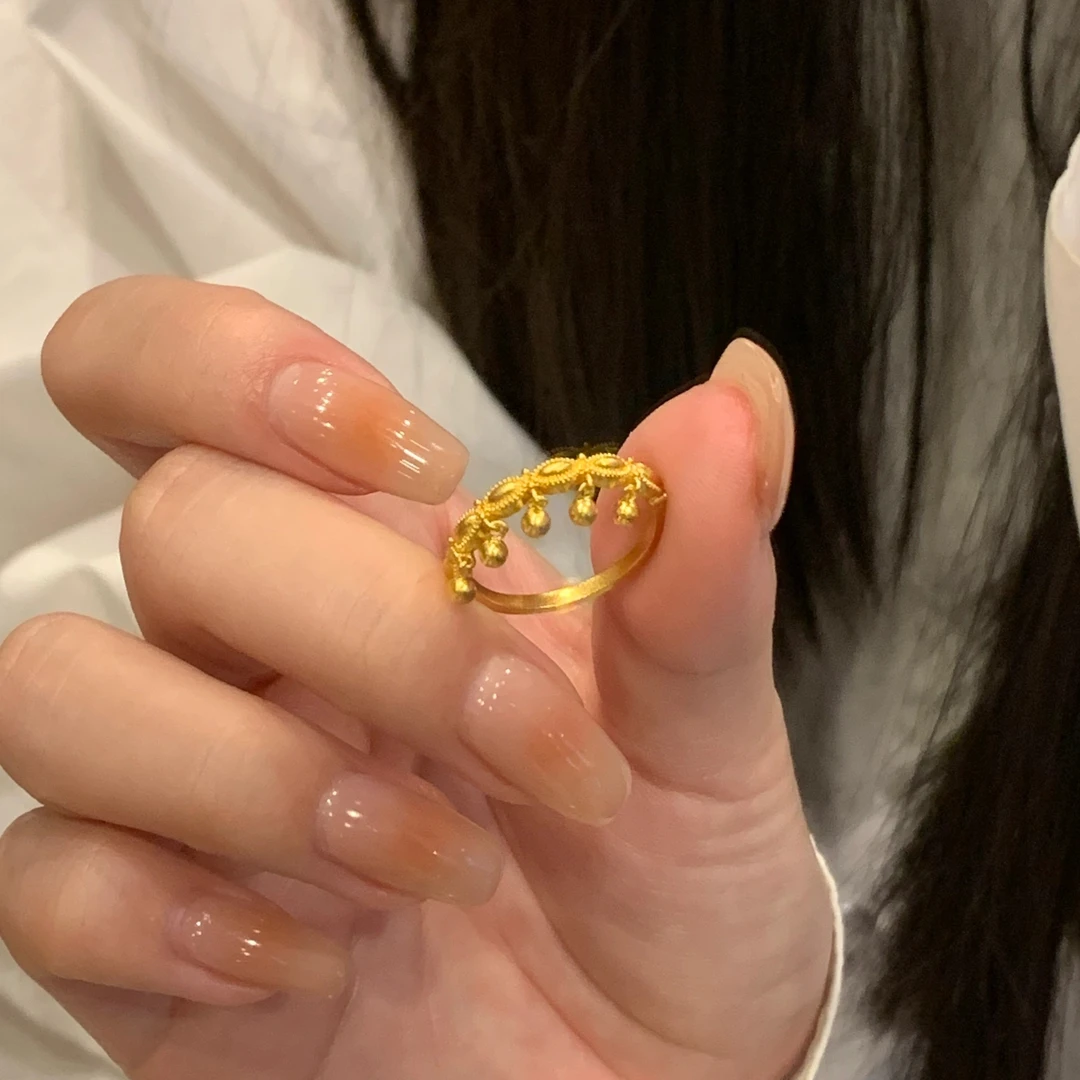 钛钢戒指  蕾丝波浪流苏转运珠戒指气质百搭高级感食指戒灵动指环