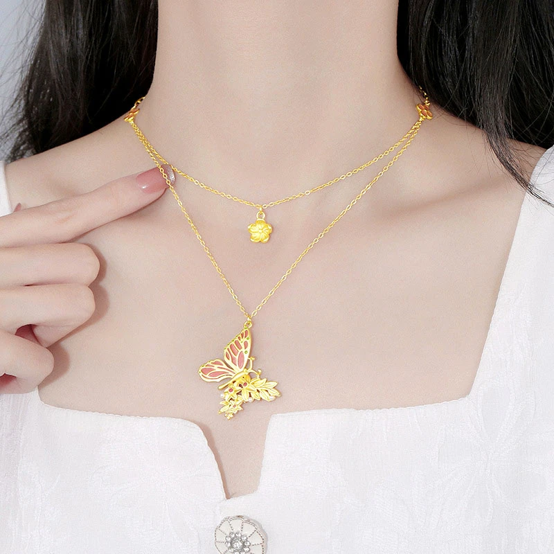 钛钢项链  浮光掠影粉蝶项链时尚百搭设计感森系超仙锁骨链不掉色