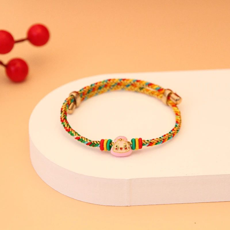 合成金属锦纶手链 端午节五彩绳合金单粽子