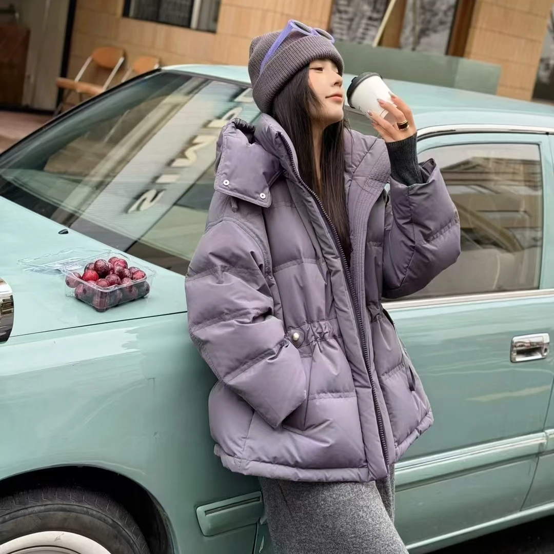 2024新款24070款160克白鸭绒中长款连帽羽绒服