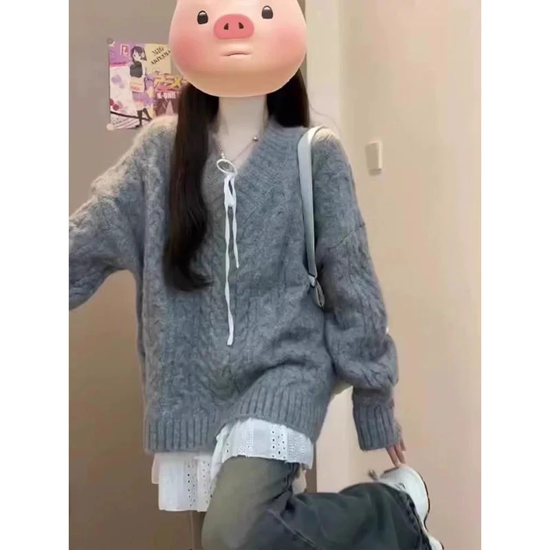 秋冬穿搭套装女2024新款慵懒风复古V领针织毛衣打底吊带裙两件套