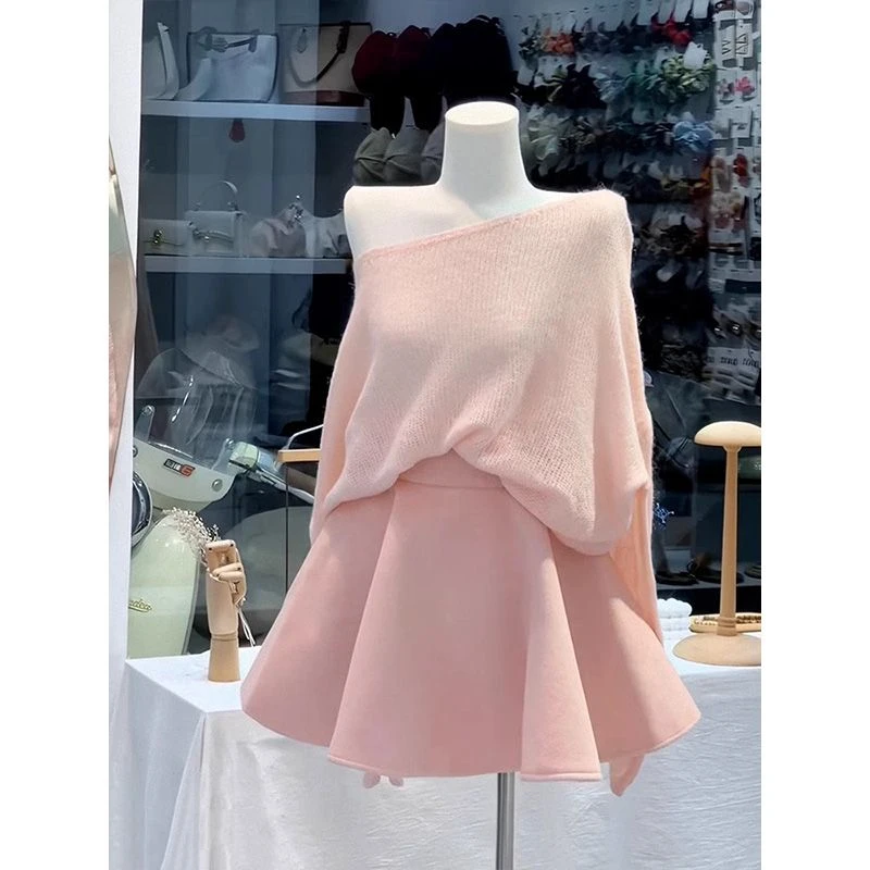 秋季韩系穿搭女2025新款法式甜美减龄宽松针织罩衫百搭半裙两件套