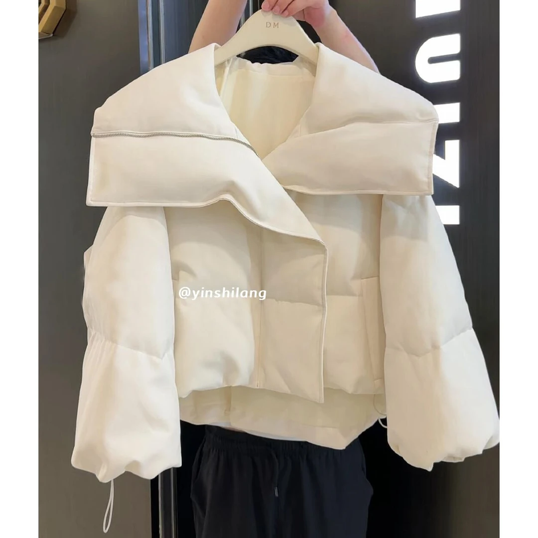 白色短款棉服女装2025秋冬季新款大翻领设计感保暖面包服外套