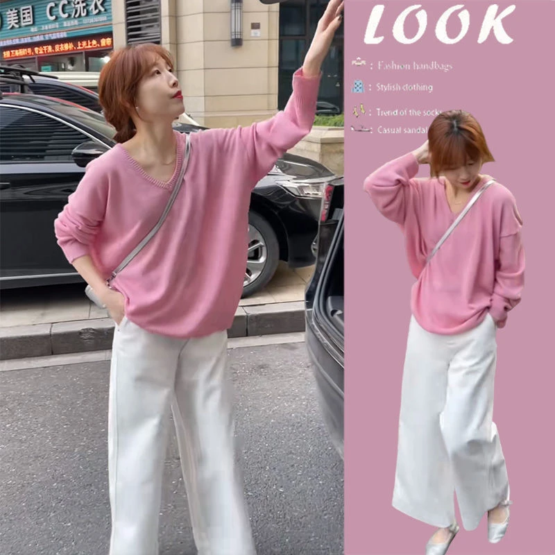 2025早春装搭配一整套高级感V领针织毛衣显瘦百搭休闲裤两件套装