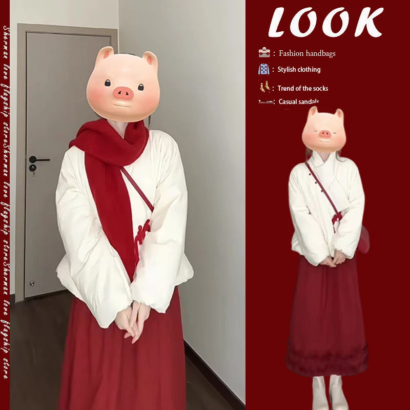 2025冬季新款新中式过年战袍保暖棉服外套女设计感半身裙两件套装