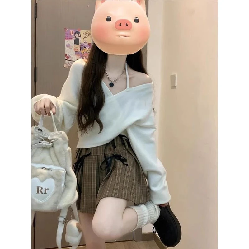 春季时尚穿搭一整套2025新款韩版纯欲露肩长袖设计感半身裙两件套