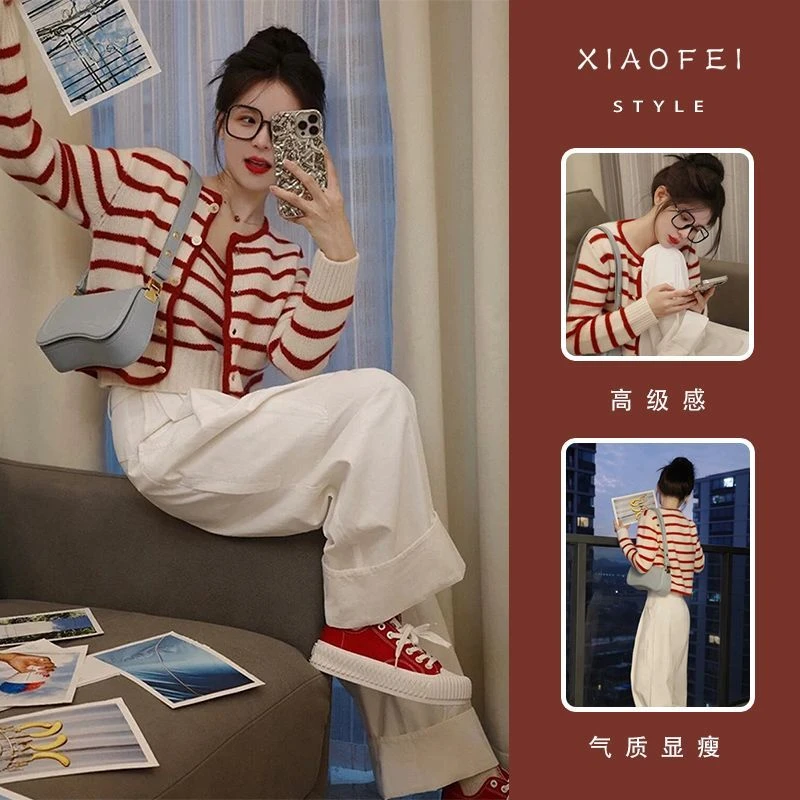 2025年秋季新款穿搭一整套韩系套装女韩版背心开衫阔腿裤三件套装