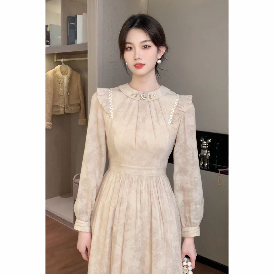 【梦梦&GERTC】醉墨书空 设计款印花长袖前后两穿连衣裙 CC233A1043