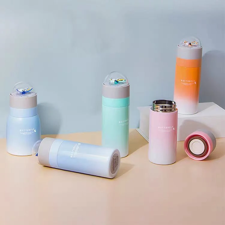 蝴蝶造型可爱定时保温杯时间管理器倒计时学生水杯彩蝶便携杯子C2