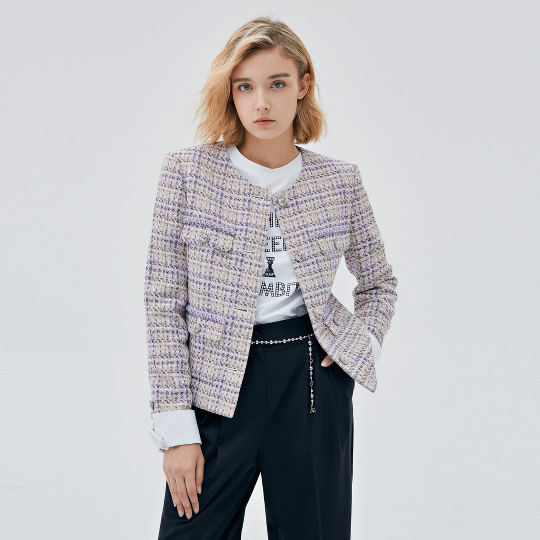 ELLASSAY/歌力思秋季纯棉法式小香风西服女