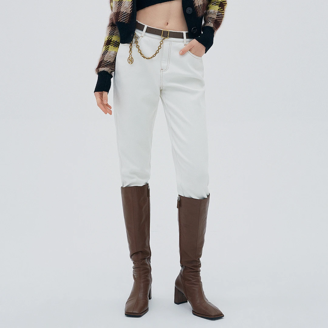 ELLASSAY/歌力思棉混纺明线装饰牛仔裤女