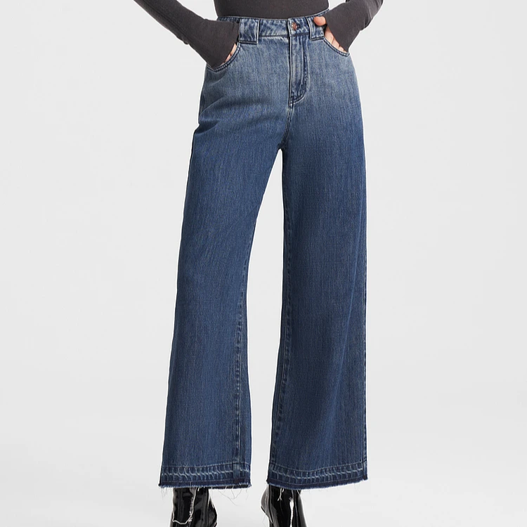 ELLASSAY/歌力思新款高腰直筒纯棉牛仔裤女